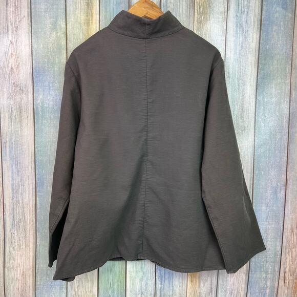 Eileen Fisher Zip Up Jacket Large Grey Cotton Light Weight - Picture 4 of 6